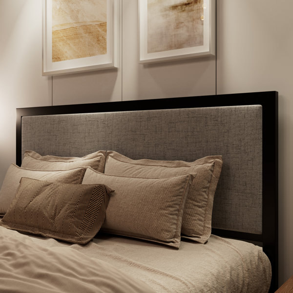 Wade Logan® Ataman Metal Platform Bed With Simple Upholstered Headboard